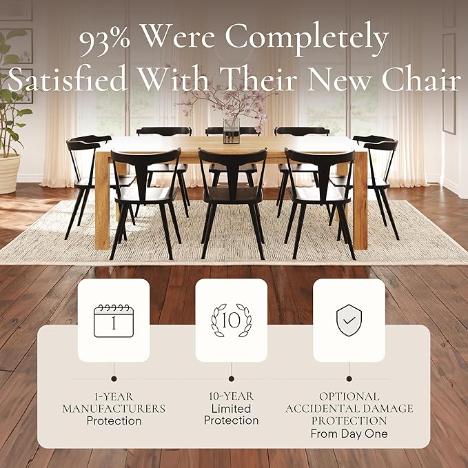 POLY & BARK Mid Century Modern Enzo Black Dining Chair – Solid Oak Wood Splat Back Chair, 18" Seat Height, 32" Tall – Stylish MCM Kitchen & Dining Room Chair - Set of 2