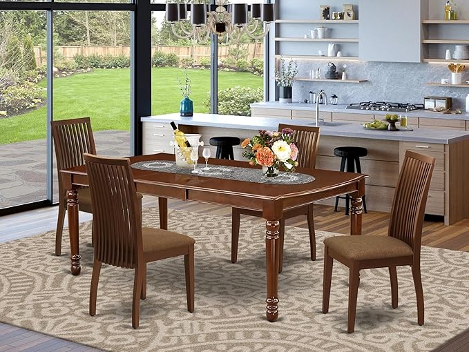 East West Furniture DOIP5-MAH-C 5 Piece Dining Table Set for 4 Includes a Rectangle Kitchen Table with Butterfly Leaf and 4 Linen Fabric Dining Room Chairs, 42x78 Inch, Mahogany