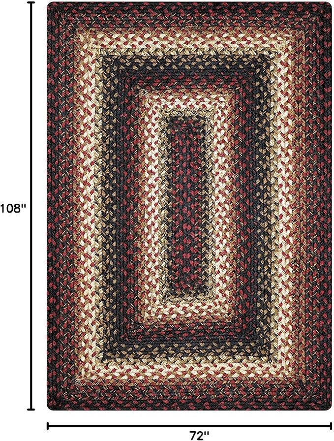 Homespice Prescott Jute Braided Rugs 6x9' - Country Style Red and Black Rugs for Living Room for Primitive Decor
