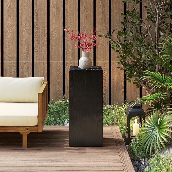 Christopher Knight Home Bard 33.75" Square Living Room Side Table, Wood-Like Distressed Finish End Table, Decorative Accent Table for Indoor Outdoor Usage, Space Saving Furniture, Black