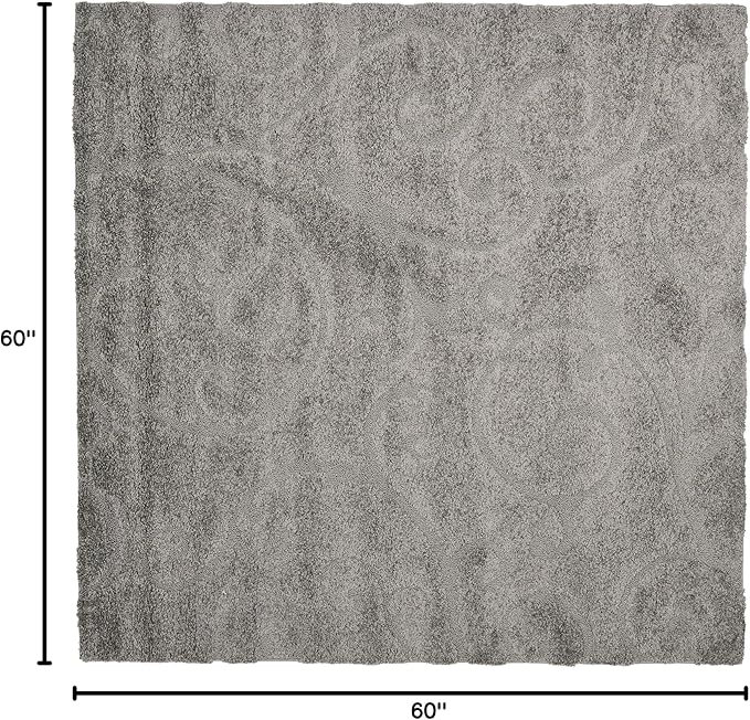 SAFAVIEH Florida Shag Collection Area Rug - 5' Square, Grey, Scroll Design, Non-Shedding & Easy Care, 1.2-inch Thick Ideal for High Traffic Areas in Living Room, Bedroom (SG455-8013)