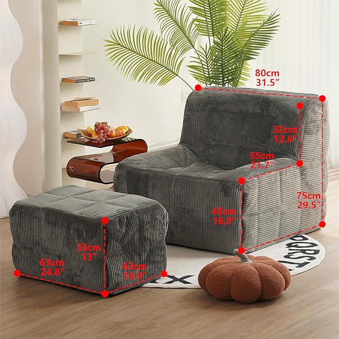 N&V CUBICUS Armless Floor Sofa, All New Hybrid Foam Design, with Matching Ottoman (CUBICUS, Jade)