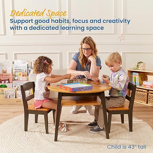 ECR4Kids Hideaway Table and Chair Set, Kids Furniture, Honey/Grey Wash, 3-Piece