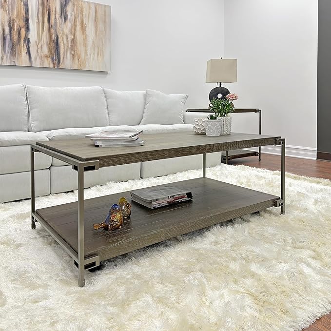 Roundhill Furniture Corbeta Living Room, Coffee Tables, Aged Graphite