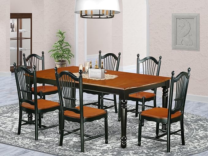 East West Furniture DOVE7-BCH-W 7 Piece Modern Dining Table Set Consist of a Rectangle Wooden Table with Butterfly Leaf and 6 Dining Room Chairs, 42x78 Inch, Black & Cherry