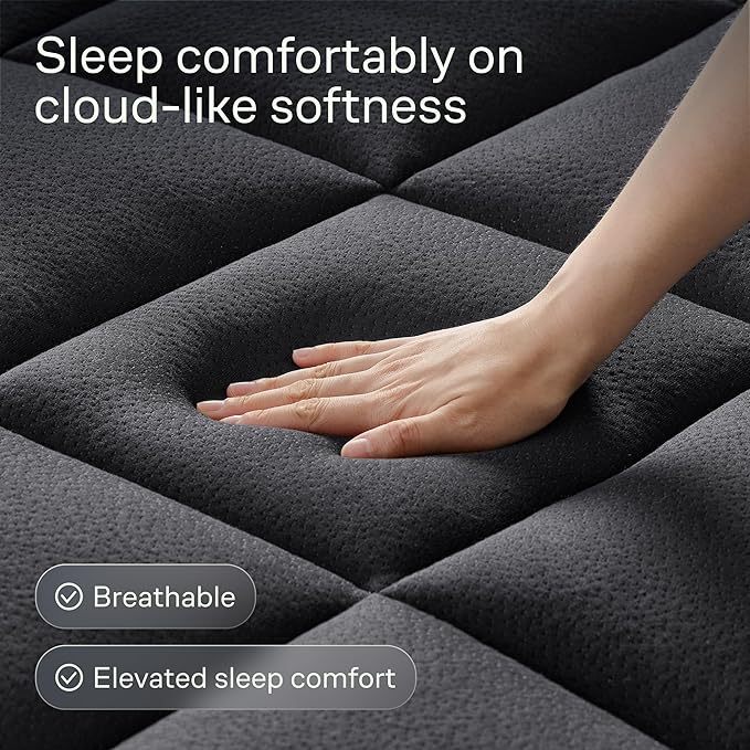 Ultra Soft Full Size Mattress Topper - Viscose Made from Bamboo Pillow Top Mattress Pad for Back Pain Relief - Naturally Cooling for Hot Sleepers, Black