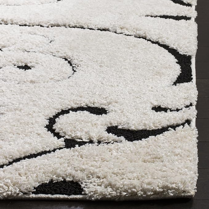 SAFAVIEH Florida Shag Collection Runner Rug - 2'3" x 8', Ivory & Black, Scroll Design, Non-Shedding & Easy Care, 1.2-inch Thick Ideal for High Traffic Areas in Living Room, Bedroom (SG455-1290)