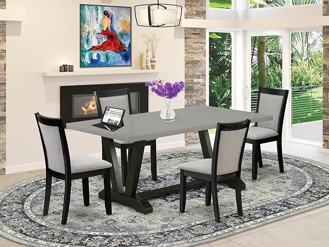 East West Furniture V697MZ606-5 5 Piece Dining Table Set for 4 Includes a Rectangle Kitchen Table with V-Legs and 4 Shitake Linen Fabric Parson Dining Chairs, 40x72 Inch, Multi-Color