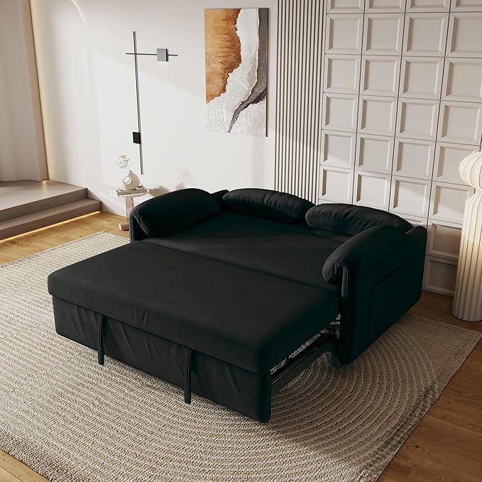 ERYE 3 in 1 Loveseat Sofa Convertible Sleeper Sofabed,Functional Recliner Daybed Love Seat Sofa&Couch W/Pull Out Couch Bed, Reclining Backrest and Pillows Armrests for Office Apartment RV Living Room