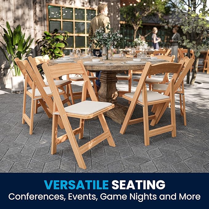 Flash Furniture 2 Pack HERCULES Series Natural Wood Folding Chair with Vinyl Padded Seat