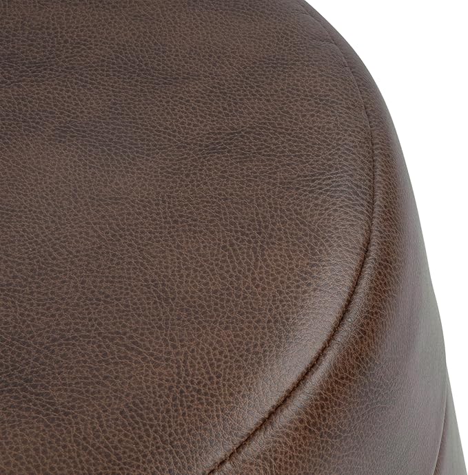 HomePop Upholstered Faux Leather Round Ottoman (No Lid, Seat Only) Home Décor | Round Pouf Foot Rest – Brown Faux Leather
