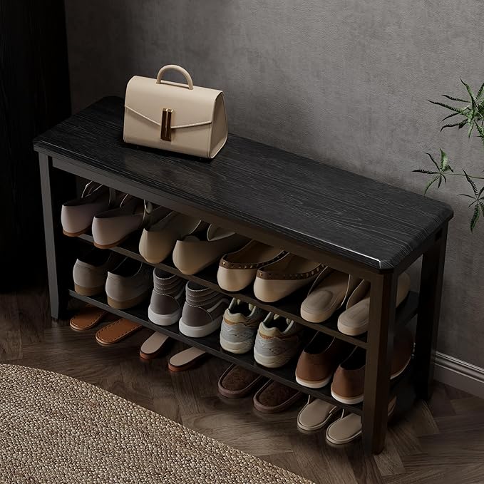 Wood Shoe Rack Bench for Entryway, 2 Tier Shoe Rack for Front Door Entrance, Shoe Bench with Shoe Storage for Entryway, Bedroom, 39.4"