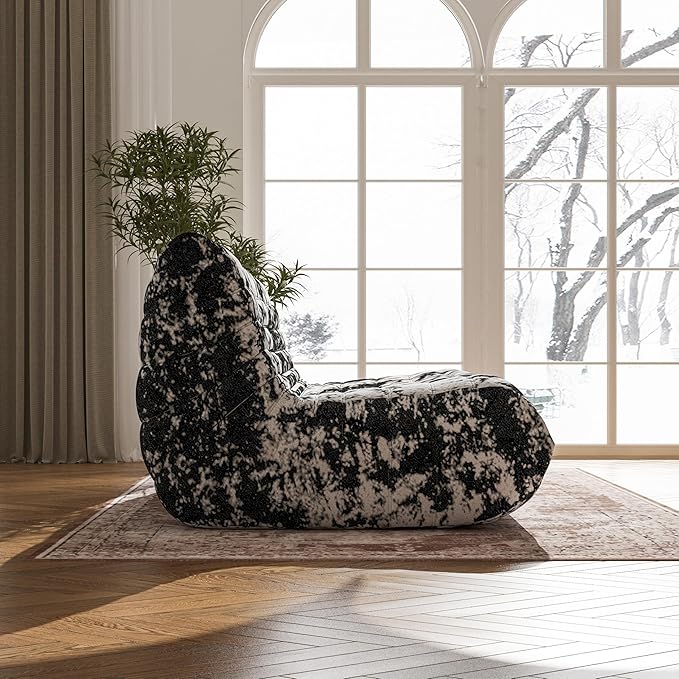 Bean Bag Chair, Loveseat Fireside Chair Bean Bag Sofa Large Bean Bag Chair for Adults, 2 Seater Bean Bag Chairs for Teens with High Density Comfortable Foam, Bean Bag for Living Room (Black Pattern)