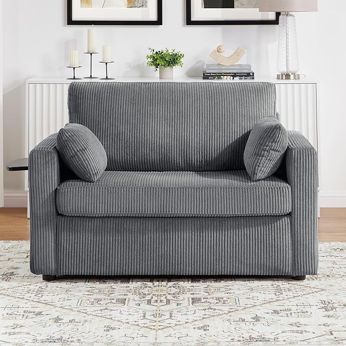 Twin Size Sofa Bed 47.2" Sleeper Sofa Loveseat Sofa with a Foldable Mattress, a Foldable Side Table, a Side Storage Pocket and Two USB Ports for Living Room, Gray