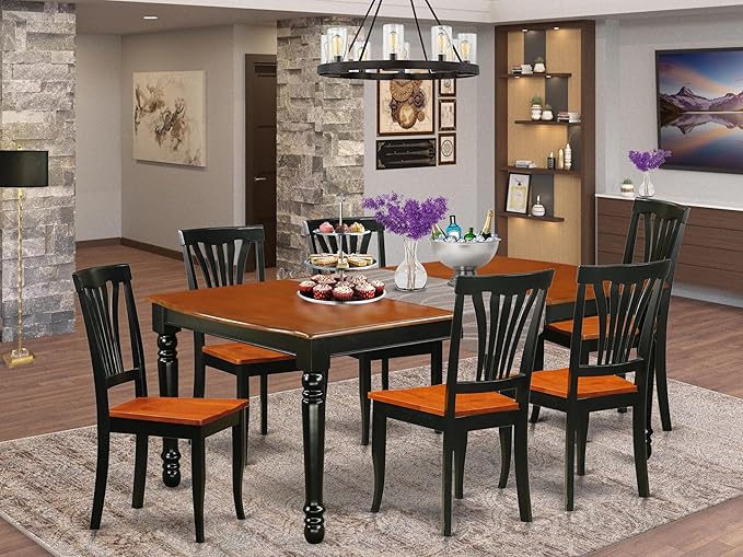 East West Furniture DOAV7-BCH-W 7 Piece Dining Table Set Consist of a Rectangle Dining Room Table with Butterfly Leaf and 6 Wood Seat Chairs, 42x78 Inch, Black & Cherry