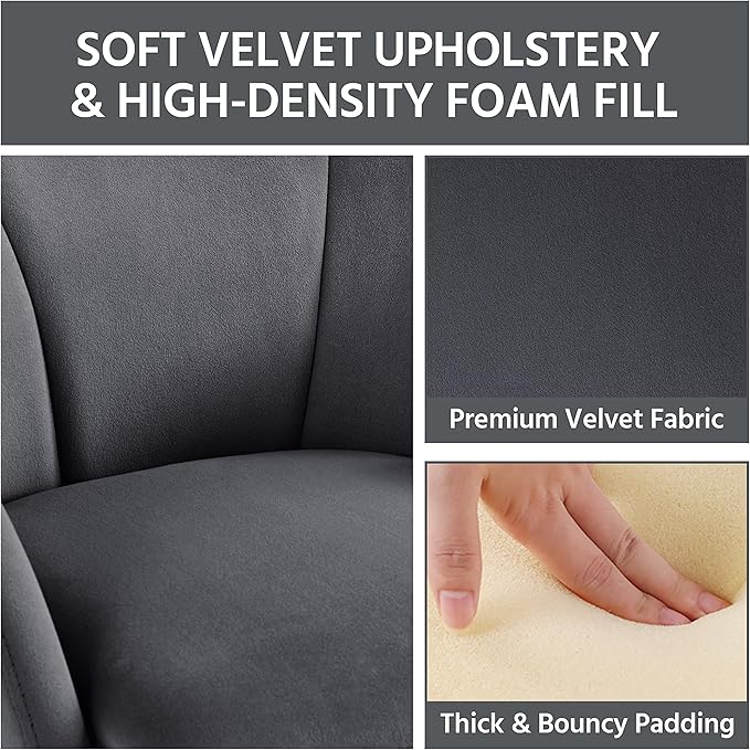 Yaheetech Flower Shape Velvet Armchair, Modern Side Chair Vanity Chair with Golden Metal Legs for Living Room/Dressing Room/Bedroom/Home Office/Kitchen, Dark Gray