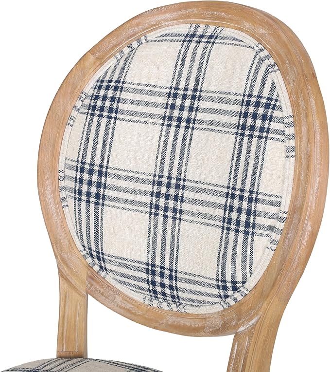 Christopher Knight Home Phinnaeus Dining Chair Set, Set of 4, Wood, Dark Blue Plaid + Light Beige + Natural