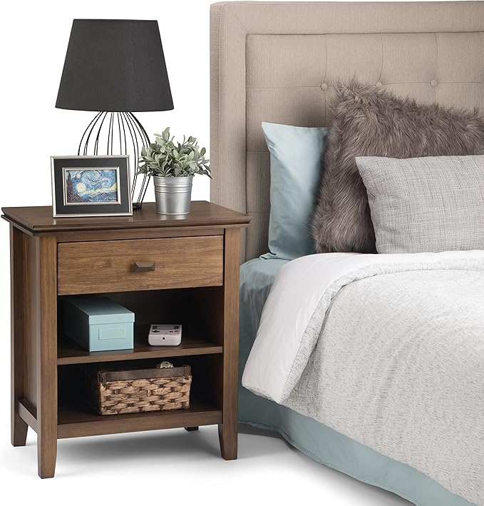 SIMPLIHOME Artisan SOLID WOOD 24 inch Wide Transitional Bedside Nightstand Table in Rustic Natural Aged Brown for the Living Room and Bedroom