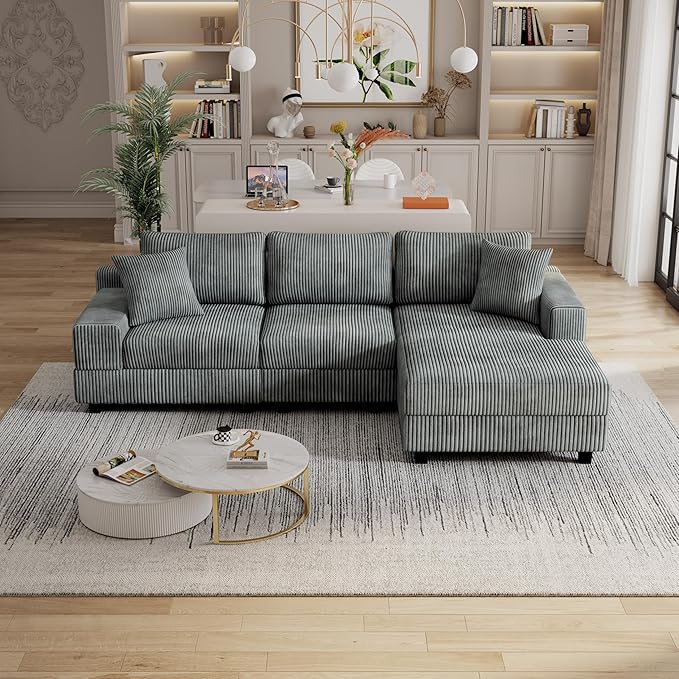 Eafurn Convertible L Shaped Modular Sectional Sofa Couch, 5 Seater Corduroy Upholstered Corner Sofa Lounge Couch with Extra Wide Reversible Chaise Lounge and Headrest for Living Room