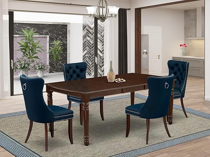 East West Furniture DODA5-MAH-29 5 Piece Kitchen Table Set Includes a Rectangle Dining Table with Butterfly Leaf and 4 Polyester Fabric Padded Chairs, 42x78 Inch, Mahogany