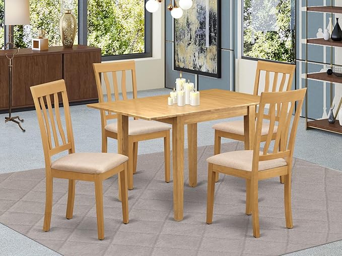 East West Furniture NDAN5-OAK-LC 5 Piece Dining Set Includes a Rectangle Dining Room Table with Dropleaf and 4 Faux Leather Upholstered Kitchen Chairs, 30x48 Inch, Oak