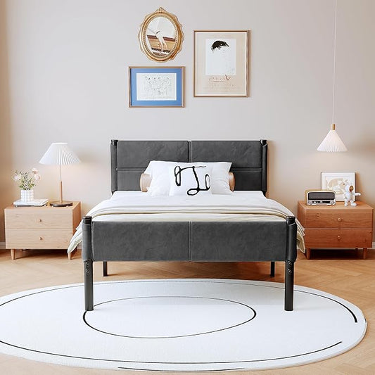 Metal Bed Frame,14Inch Twin Size Bed Frame with Storage Space,Heavy Duty Sturdy Mattress Foundation,Easy Assembly,No Box Spring Needed,Twin Grey
