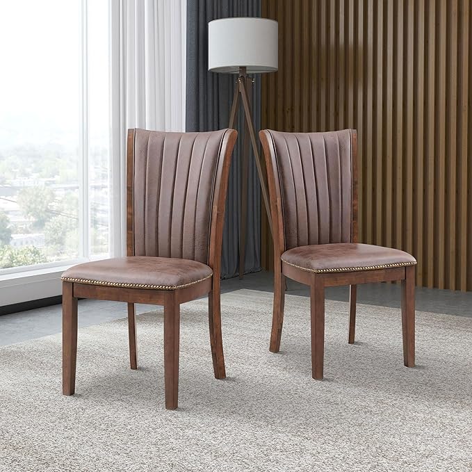 KEIKI Retro 7-Piece Wooden Dining Table Set for 6 Person, Mid-Century Style Table Set with Rectangular MDF Table and 6 Faux Leather Upholstered Chair, Easy Assembly, for Kitchen, Dining Room, Oak