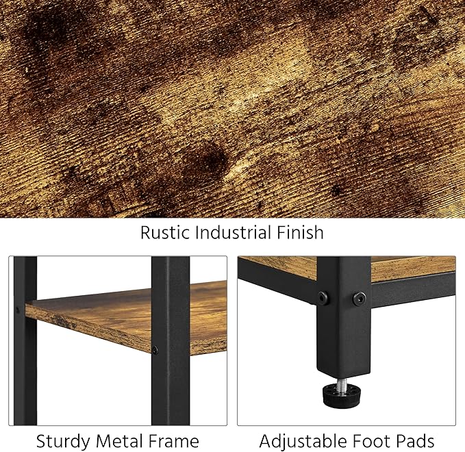 Yaheetech Tall End Table Set of 2, 16x12x29.5 inch Industrial Side Table with Strong Wooden Shelves, 2PCS Slim 3-Tier Telephone Table with Metal Frame for Living Room, Small Places - Rustic Brown