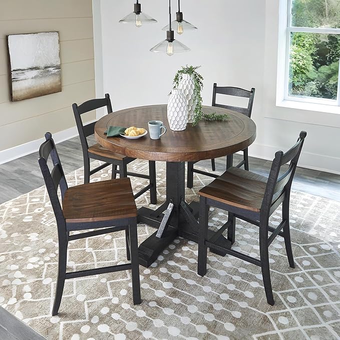 Signature Design by Ashley Valebeck Rustic 24” Counter Height Bar Stool with Contoured Seat, Set of 2, Black & Dark Brown