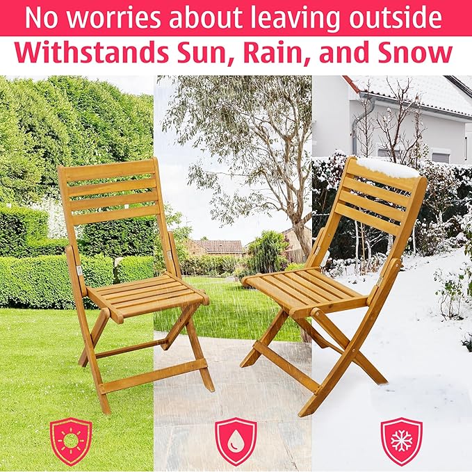 Tranquillo Anya Acacia Wood Folding Chairs Set of 2 – 400lbs Capacity, No Assembly Needed, Indoor & Outdoor Wooden Foldable Dining Chairs, Space-Saving & Portable Design for Home & Events