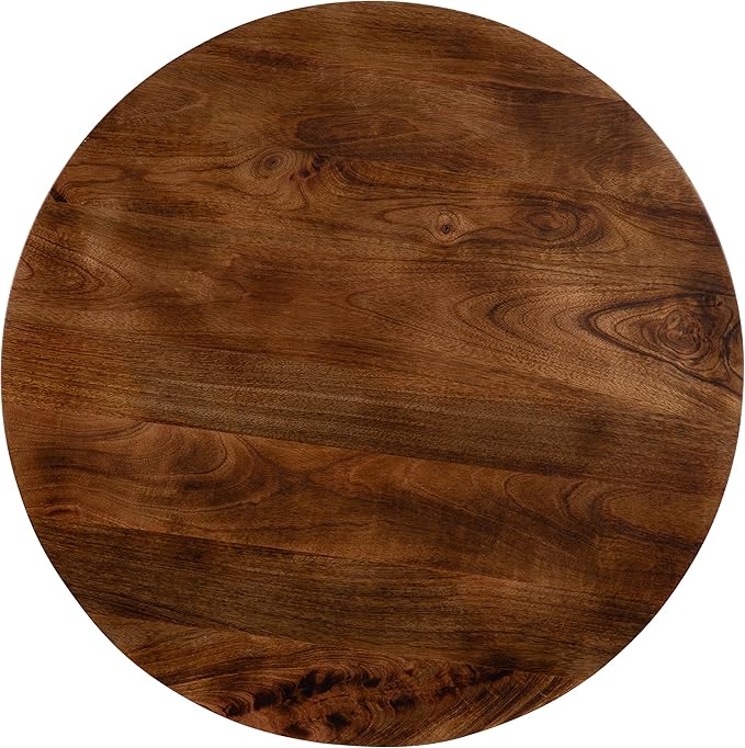 Kate and Laurel Aja Bohemian Round Wood Coffee Table; 26 inch Diameter; Walnut Brown; Decorative Boho Modern Coffee Table for Hosting; Storage; and Display