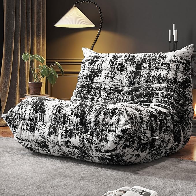 Bean Bag Chairs for Adults, BeanBag Reading Chair Memory Foam Couch, Floor Chair Soft Teddy Material, Comfy Reading Nook Chairs for Bedroom Living Room Office (Ink Painting)