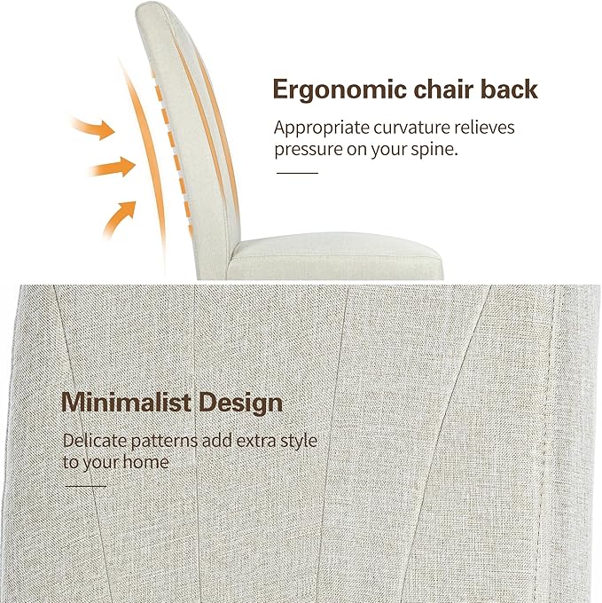 VECELO Upholstered Dining Chairs Set of 2, Modern Fabric and High Back & Solid Wood Legs, Parsons for Kitchen/Living Room- Beige