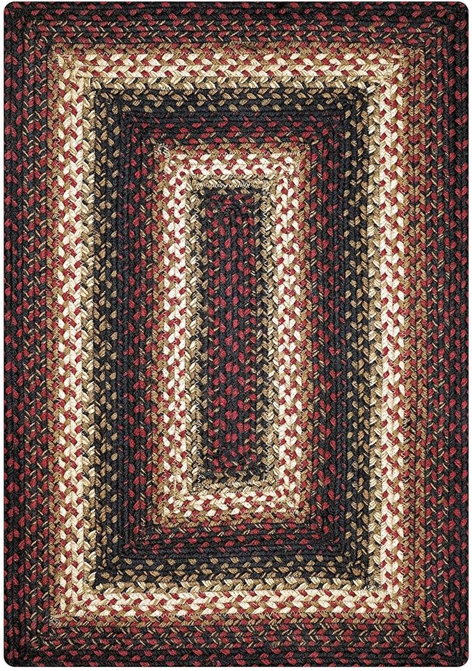 Prescott Jute Braided Rugs 20x30 - Primitive Black and Burgundy Rug for Entryway, Kitchen and Bathroom