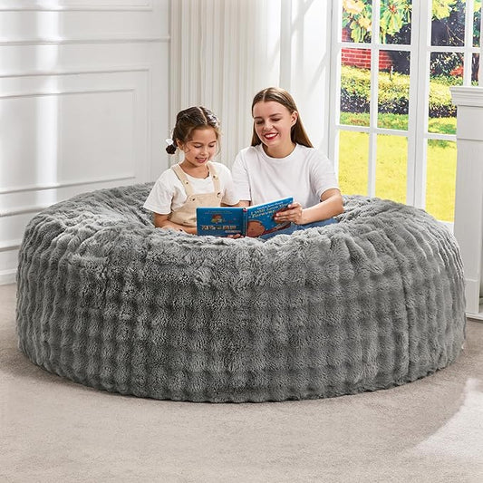 Hobestluk Bean Bag Chairs 6ft Beanbag Chair with Filler Adult Bean Bags with Fluffy & Machine Washable Cover, Giant Bean Bag Chairs for Adults (Grey, 6FT-70" x 70" x 15")