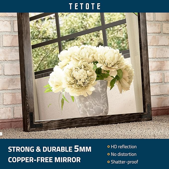 TETOTE 40 x 30 Black Wood Mirror for Bathroom Wall/Bedroom/Living Room/Entryway Farmhouse Rustic Bathroom Vanity Mirror Waterproof (Horizontal/Vertical Mounted)