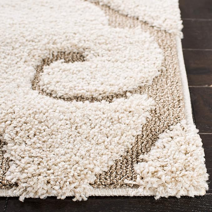 SAFAVIEH Florida Shag Collection Runner Rug - 2'3" x 15', Cream & Beige, Scroll Design, Non-Shedding & Easy Care, 1.2-inch Thick Ideal for High Traffic Areas in Living Room, Bedroom (SG455-1113)