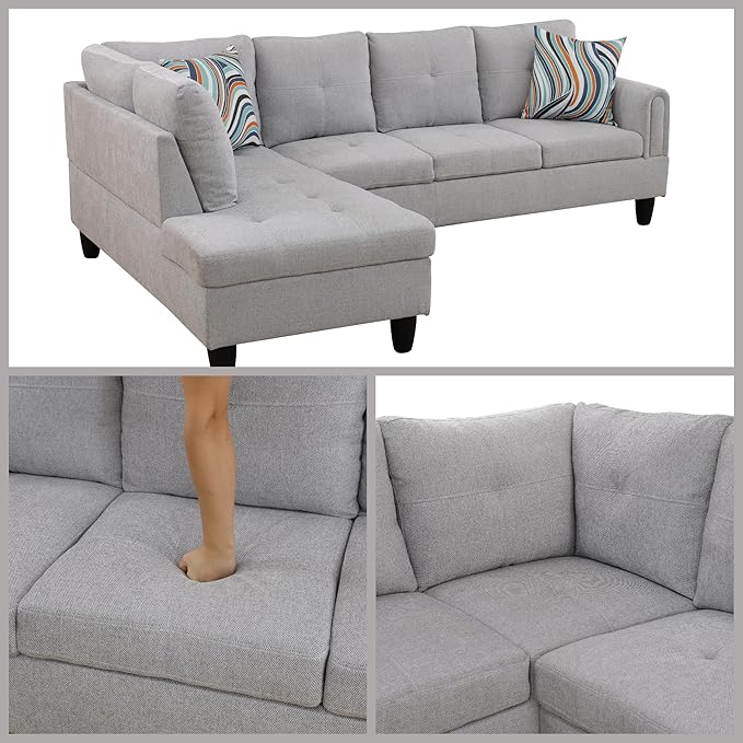 L Shaped Couch Sectional Couches with Chaise, 3 Pieces Modular Convertible Sofa for Living Room Furniture Sets and Small Apartment, Grey