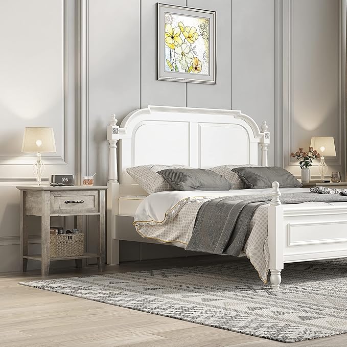 IDEALHOUSE Grey Nightstands Set of 2, End Table with Drawer, Side Table for Spaces, 2 Tiers Storage Shelves with Dresser, Bedside Table for Living Room, Bedroom, Dorm (2pcs-Grey)
