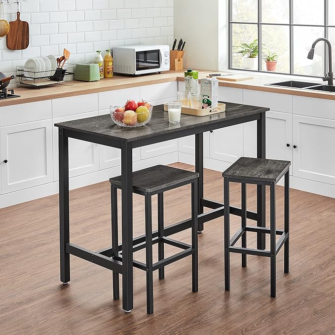 VASAGLE Bar Stools, Set of 2 Bar Chairs, Kitchen Breakfast Bar Stools with Footrest, Industrial in Living Room, Party Room, Charcoal Gray and Black ULBC065B04