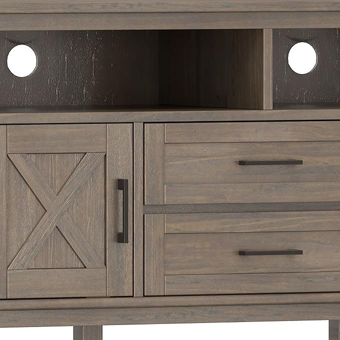 SIMPLIHOME Ela SOLID WOOD 72 inch Wide Transitional TV Media Stand in Smoky Brown For TVs up to 80 inches for the Living Room and Entertainment Center