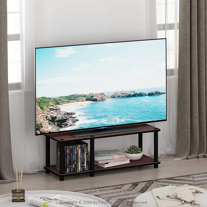 Furinno Just No Tools Dark Cherry Mid Television Stand with Black Tube