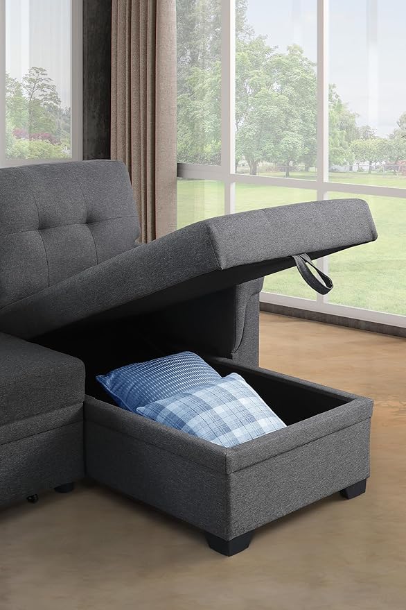 Devion Furniture Philly 4-in-1 Convertible L Shaped Couch with Pull Out Bed and Storage, Sectional Sleeper Sofa with Reversible Chaise for Living Room, Apartment, Bedroom, Office
