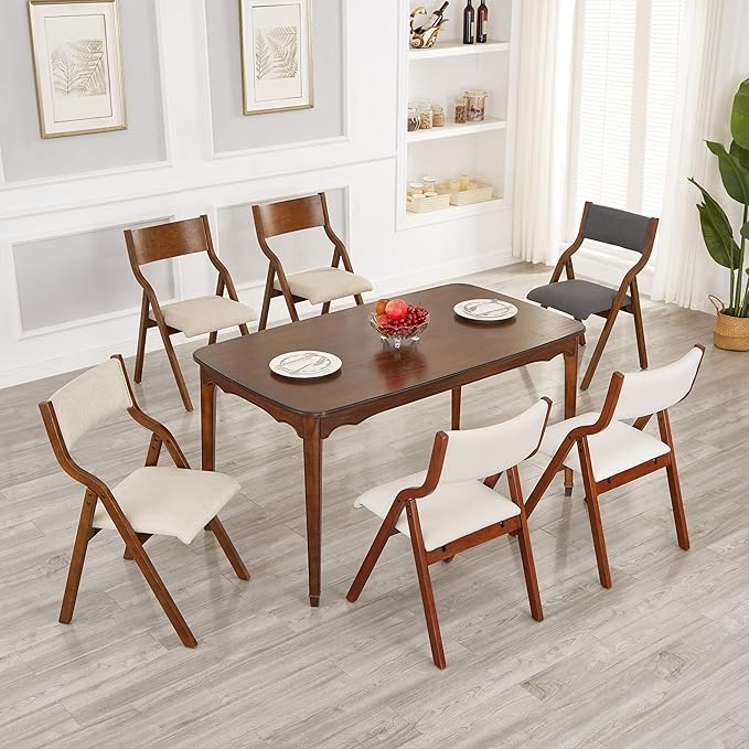 Ball & Cast Folding Chairs Set of 2 with Back & Padded Cushion,Portable Foldable Dining Upholstered Stool W/Solid Wood Frame,Ergonomic Design,for Kitchen,Office,Outdoor Events,Walnut