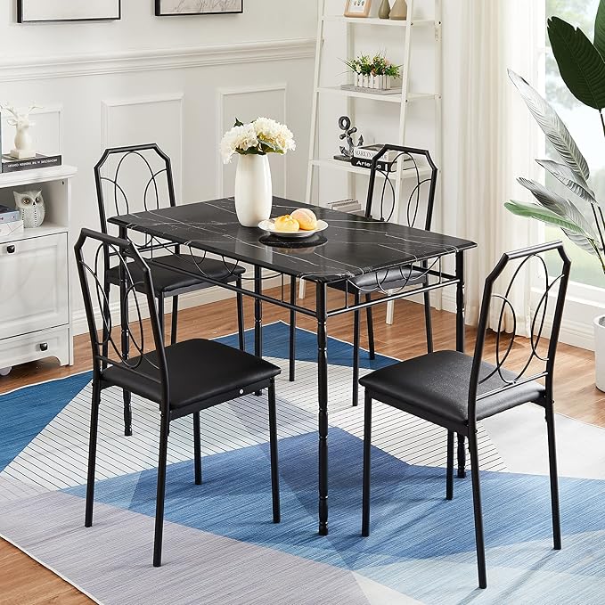 VECELO 5 Piece Dining Table Set for 4, Dinette with Chairs for Kitchen, Breakfast Nook, Small Space,Easy Assembly