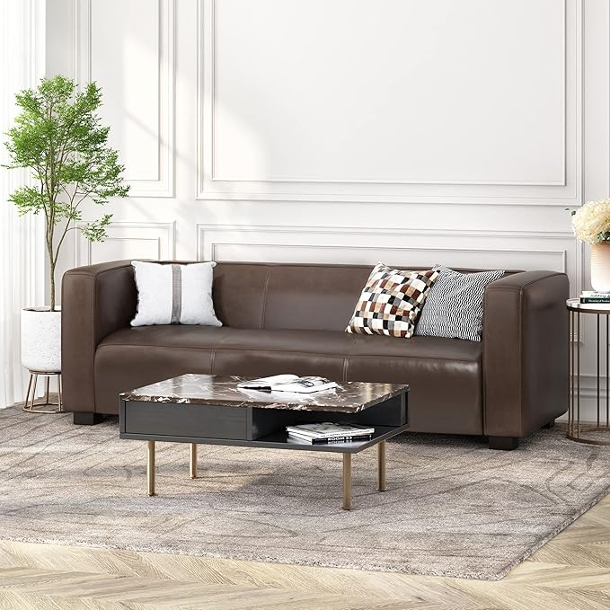 Merax Mid Century Modern 3 Seater Sofa with Birch Wood Legs, 80" Wide Smooth Upholstered Couch for Living Room, Apartment, Dark Brown