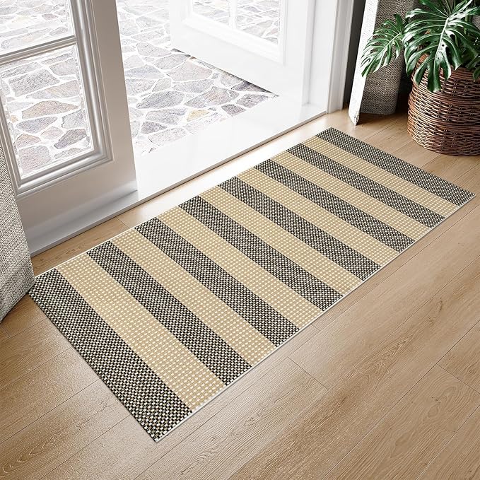OJIA Front Door Rug 24"x51" Halloween Doormat Washable Fall Front Door Mat Indoor Entrance Tan Washable Porch Rug Woven Striped Outdoor Mat Entryway Rugs Small Area Rug for Kitchen Entry Bathroom