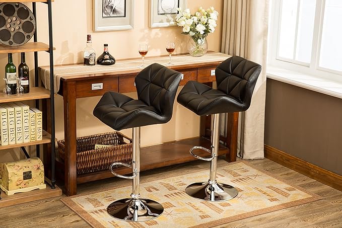 Roundhill Furniture Glasgow Contemporary Tufted Adjustable Height Hydraulic Black Bar Stools, Set of 2,