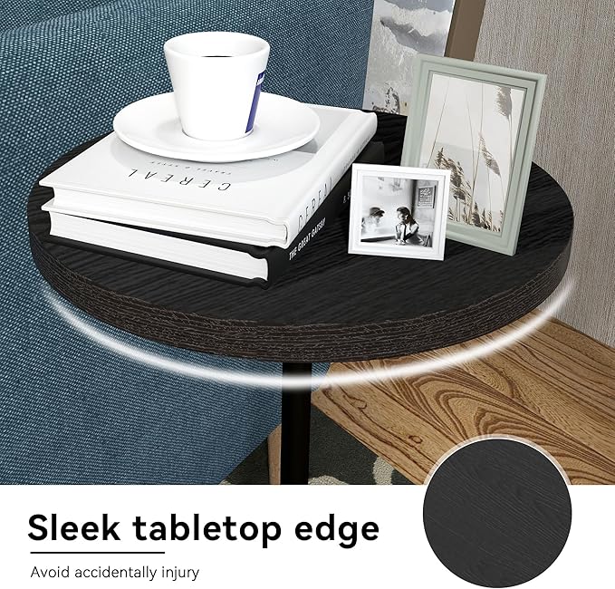 Round Pedestal Table Upgraded Side Black Drink with Weighted Base, Modern Cocktail Martini End Table for Small Space Sofa Couch Chair Living Room Bedroom Dorm Patio