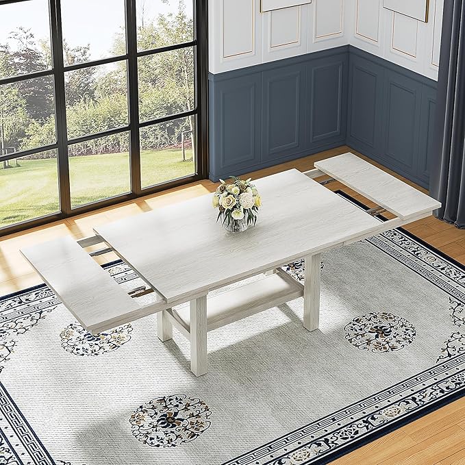 6-Piece Solid Wood Dining Table Set for 6, Extendable Table with 4 Upholstered Chairs and 1 Bench– Easy Assembly for Indoor Use, Kitchen, Dining Room, Grey